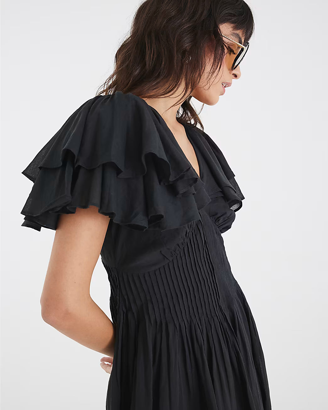 Black Premium flutter midi dress