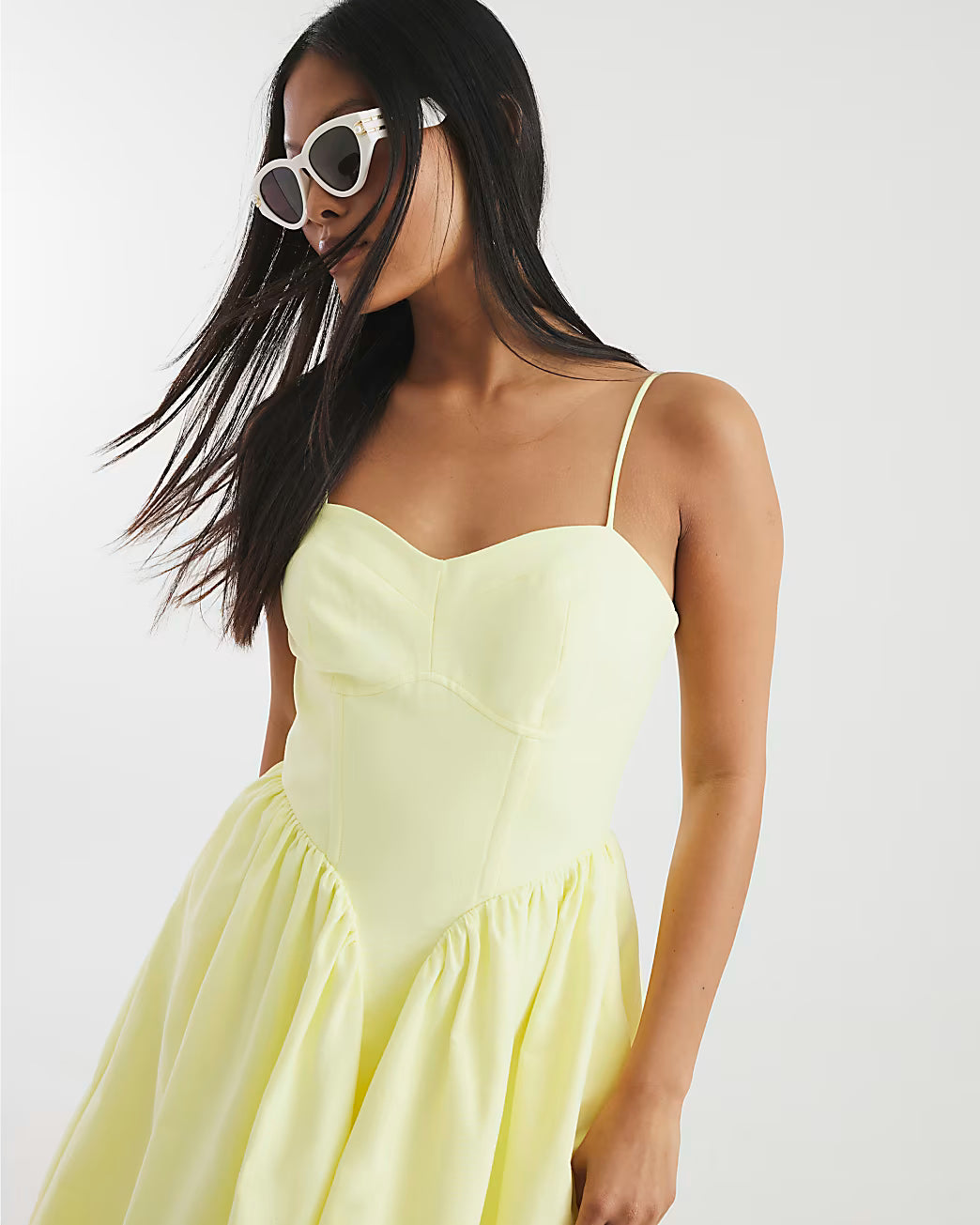 Petite Yellow Corset Detail Midi Dress