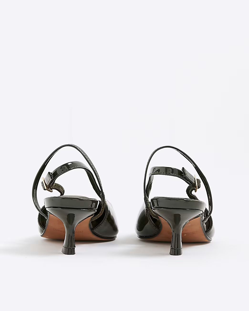 Khaki Patent Slingback Kitten Heels