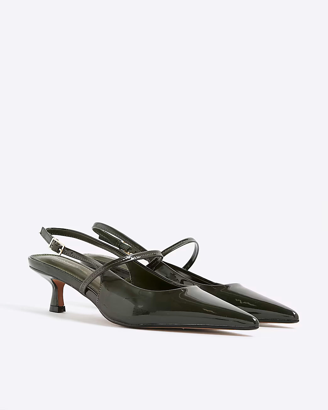 Khaki Patent Slingback Kitten Heels
