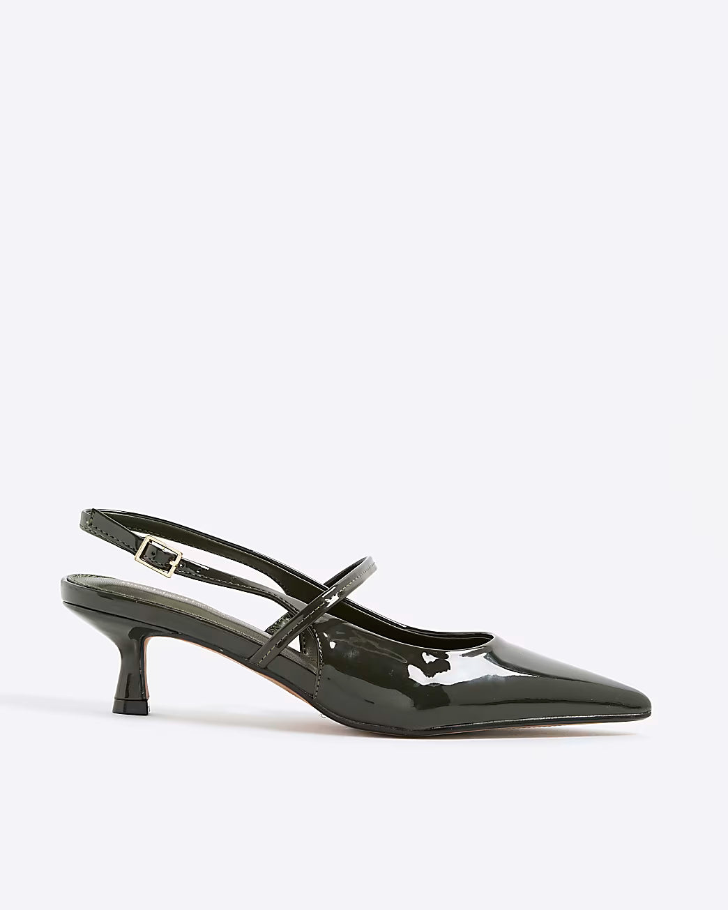 Khaki Patent Slingback Kitten Heels