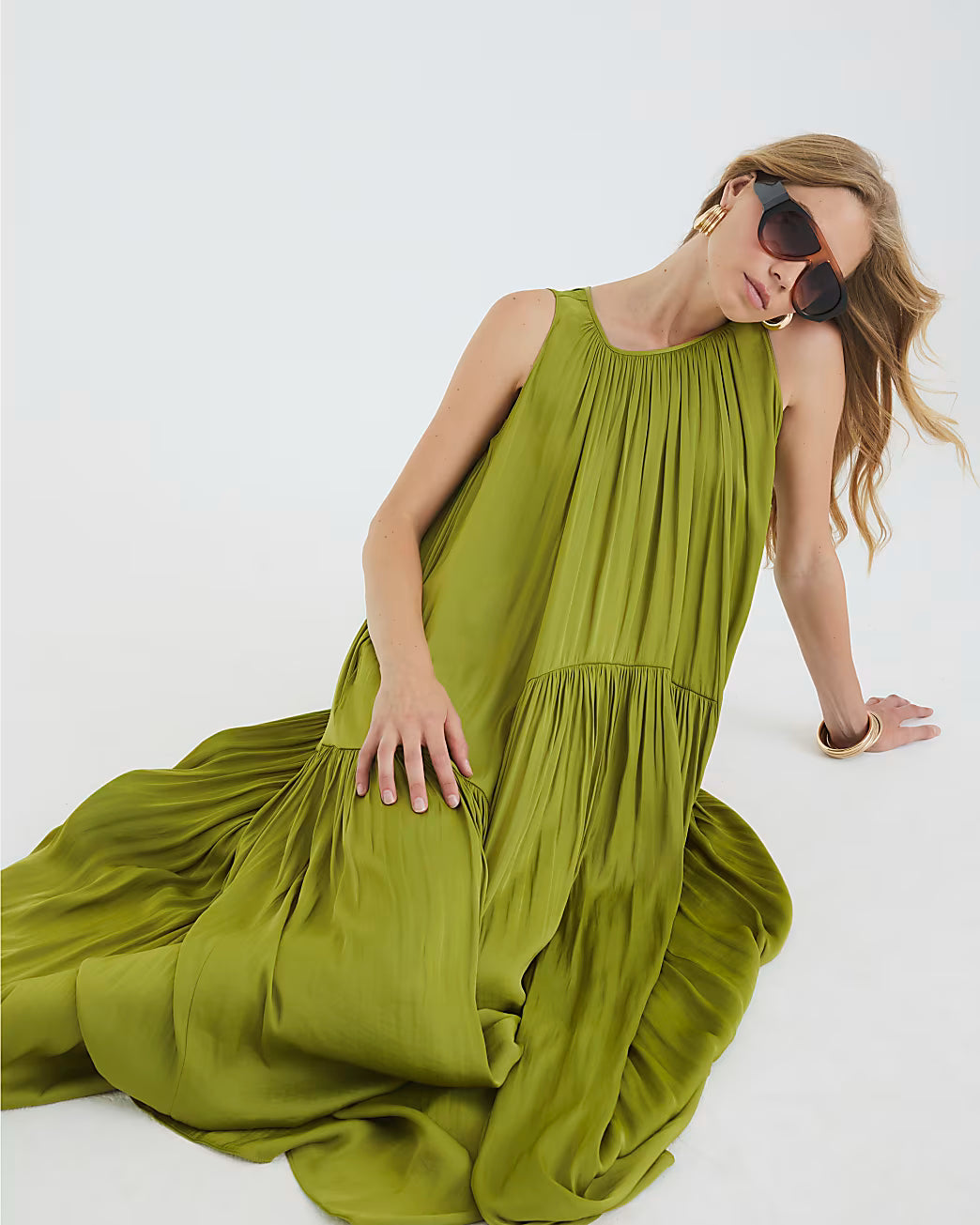 Green Pleated Maxi Dress