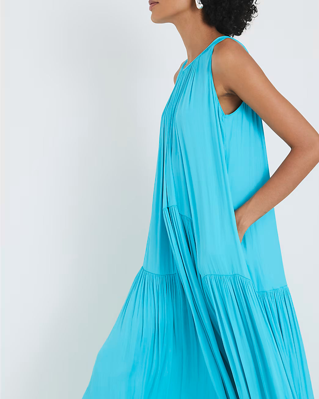 Blue Pleated Maxi Dress