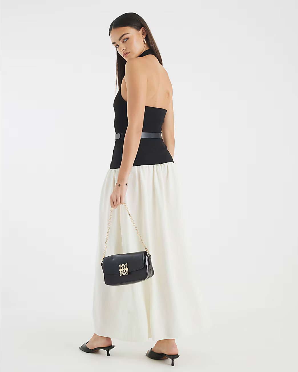 Black Sleeveless Belted Hybrid Midi Dress