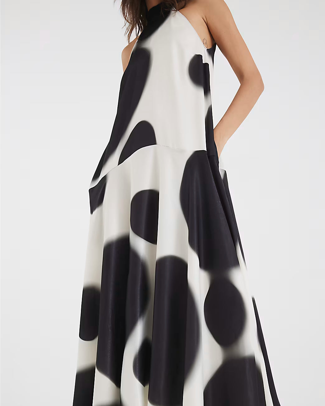 Cream Halter Neck Spot Satin Slip Dress