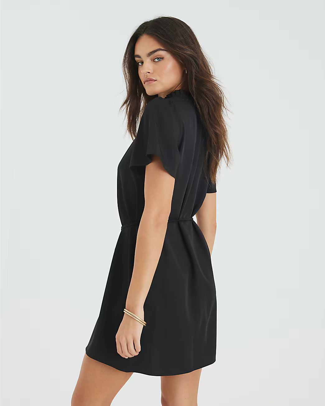 Black Belted Fluted Mini Dress