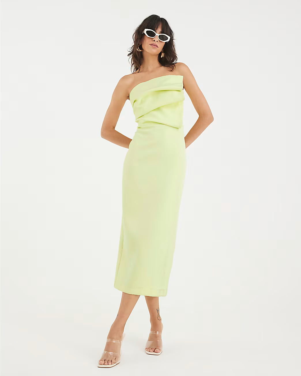 Green Sculpted Bandeau Tailored Midi Dress