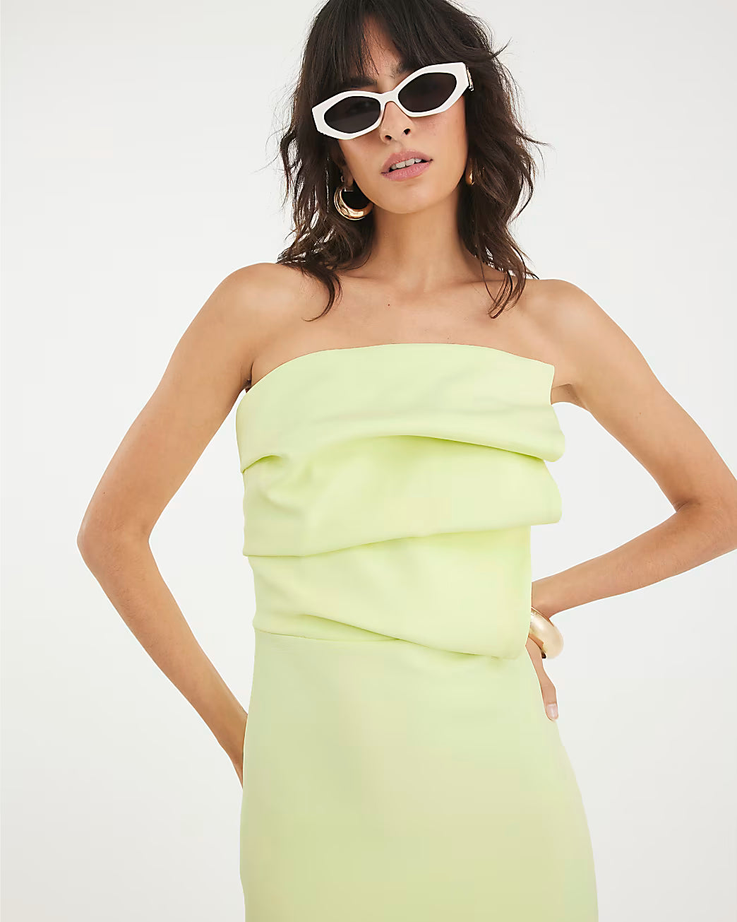 Green Sculpted Bandeau Tailored Midi Dress