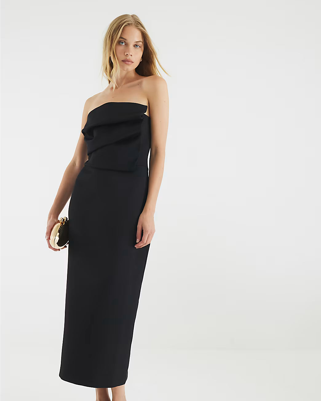 Black Sculpted Bandeau Tailored Midi Dress