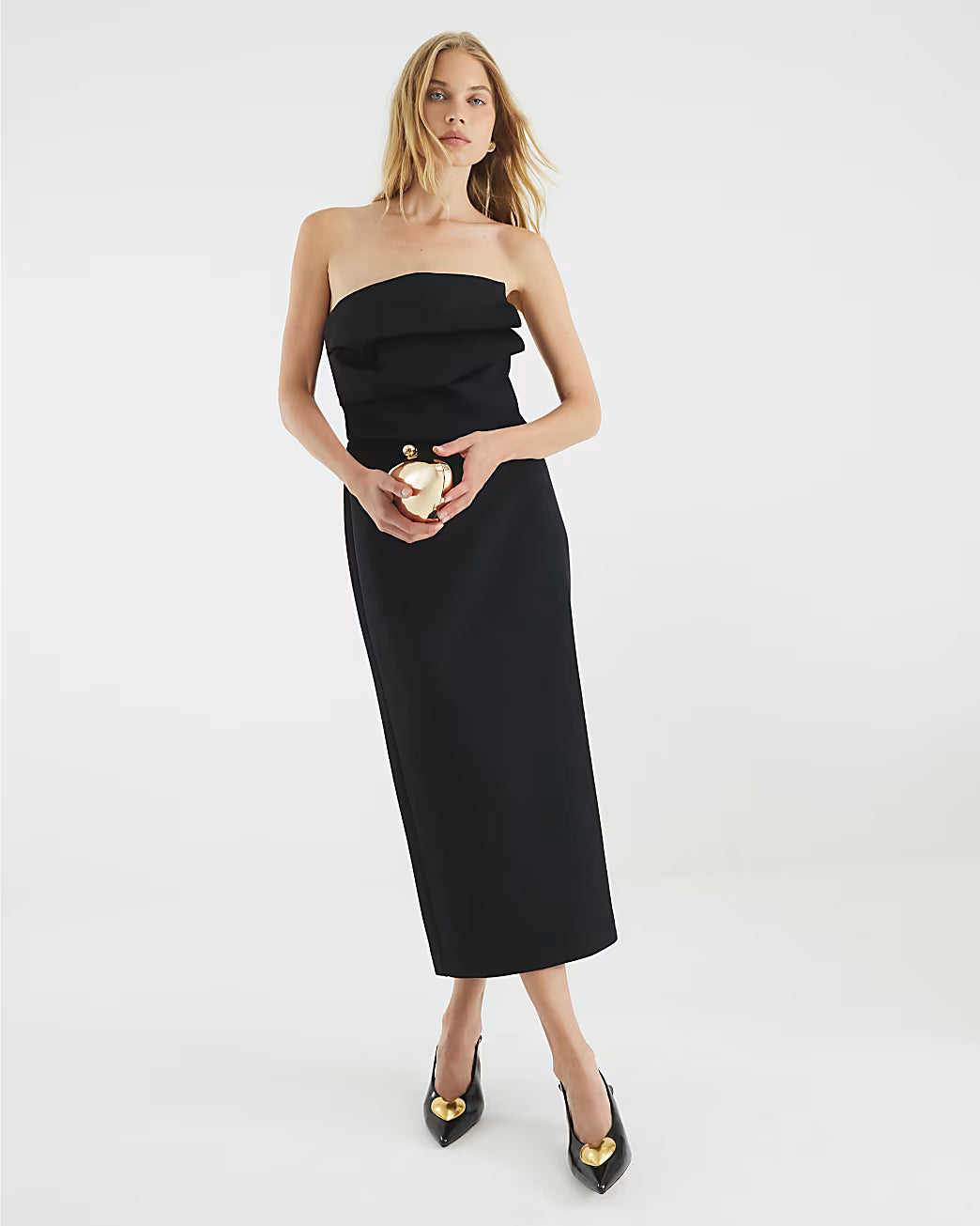 Black Sculpted Bandeau Tailored Midi Dress