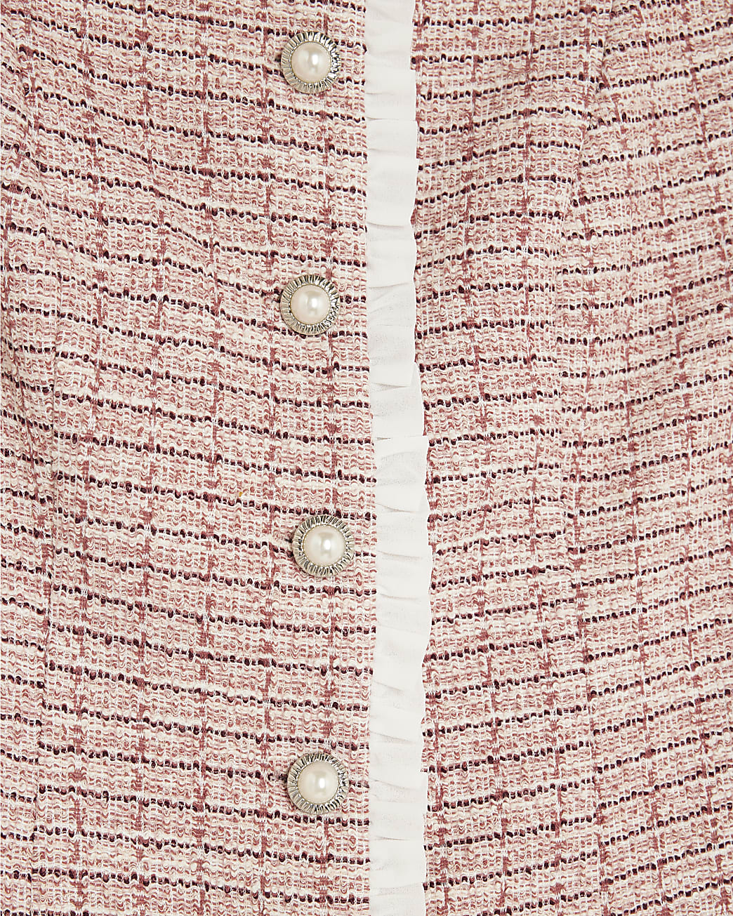 Pink Boucle Frill Trim Mini Dress