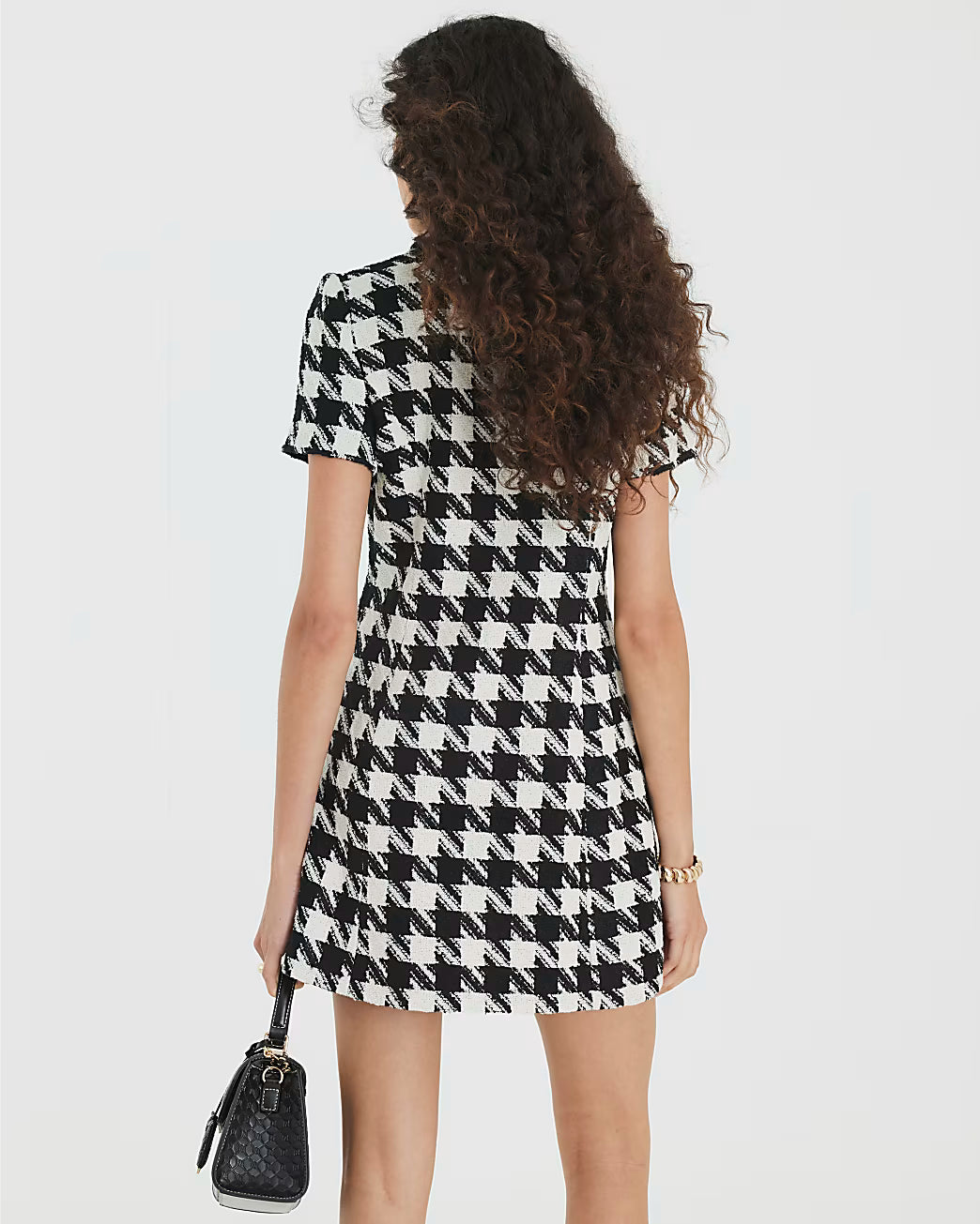 Black Boucle Dogtooth Mini Dress