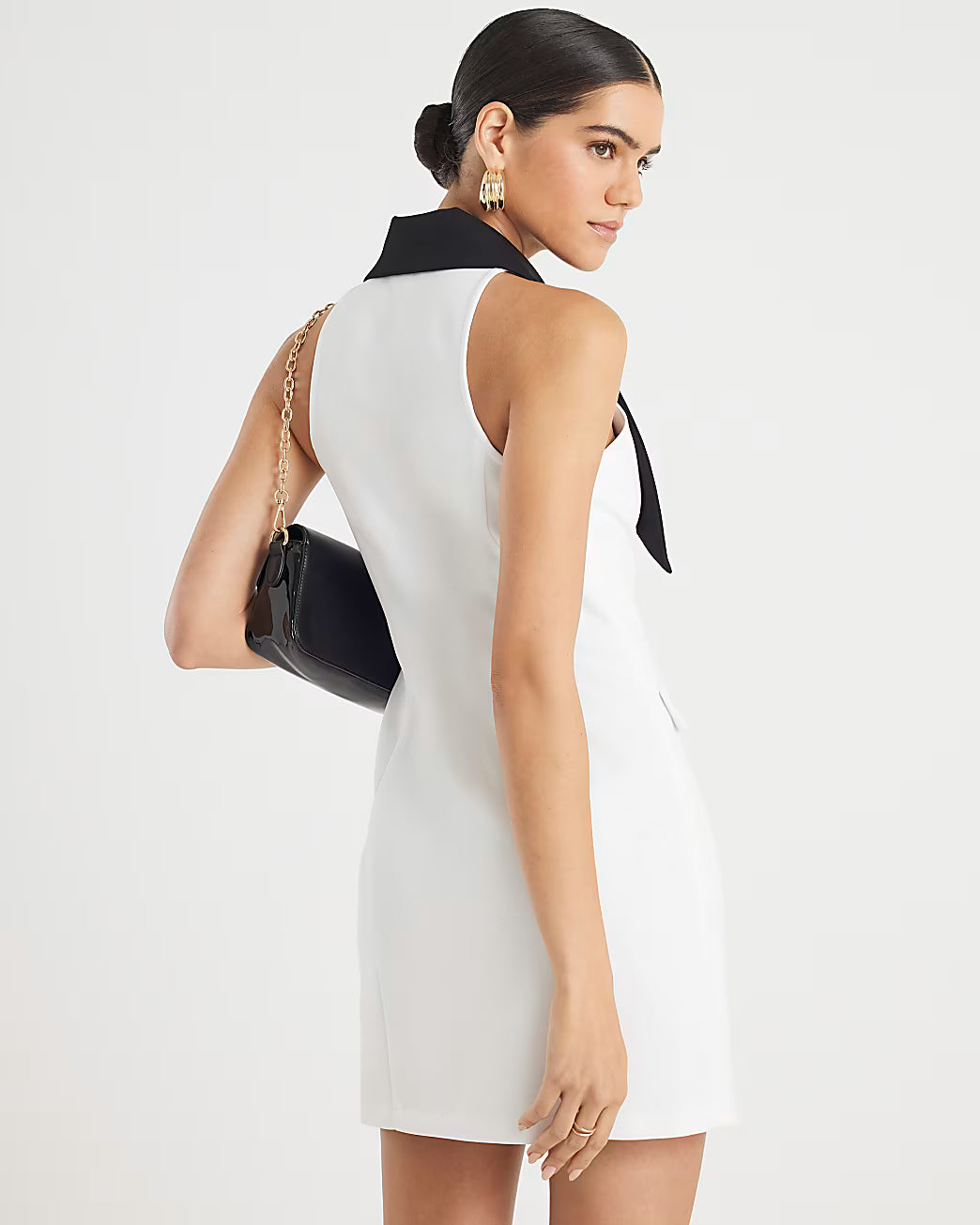White Sleeveless Monochrome Mini Dress