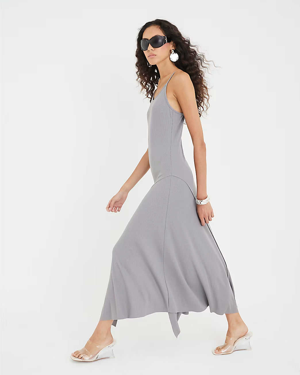 Grey Strappy Cami Midi Dress
