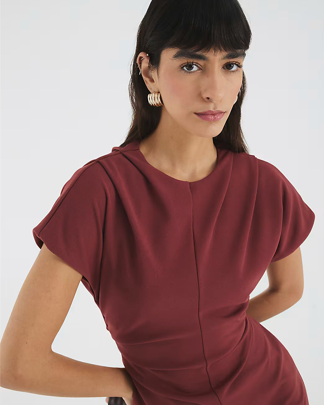 Brown Short Sleeve Ruched Mini Dress