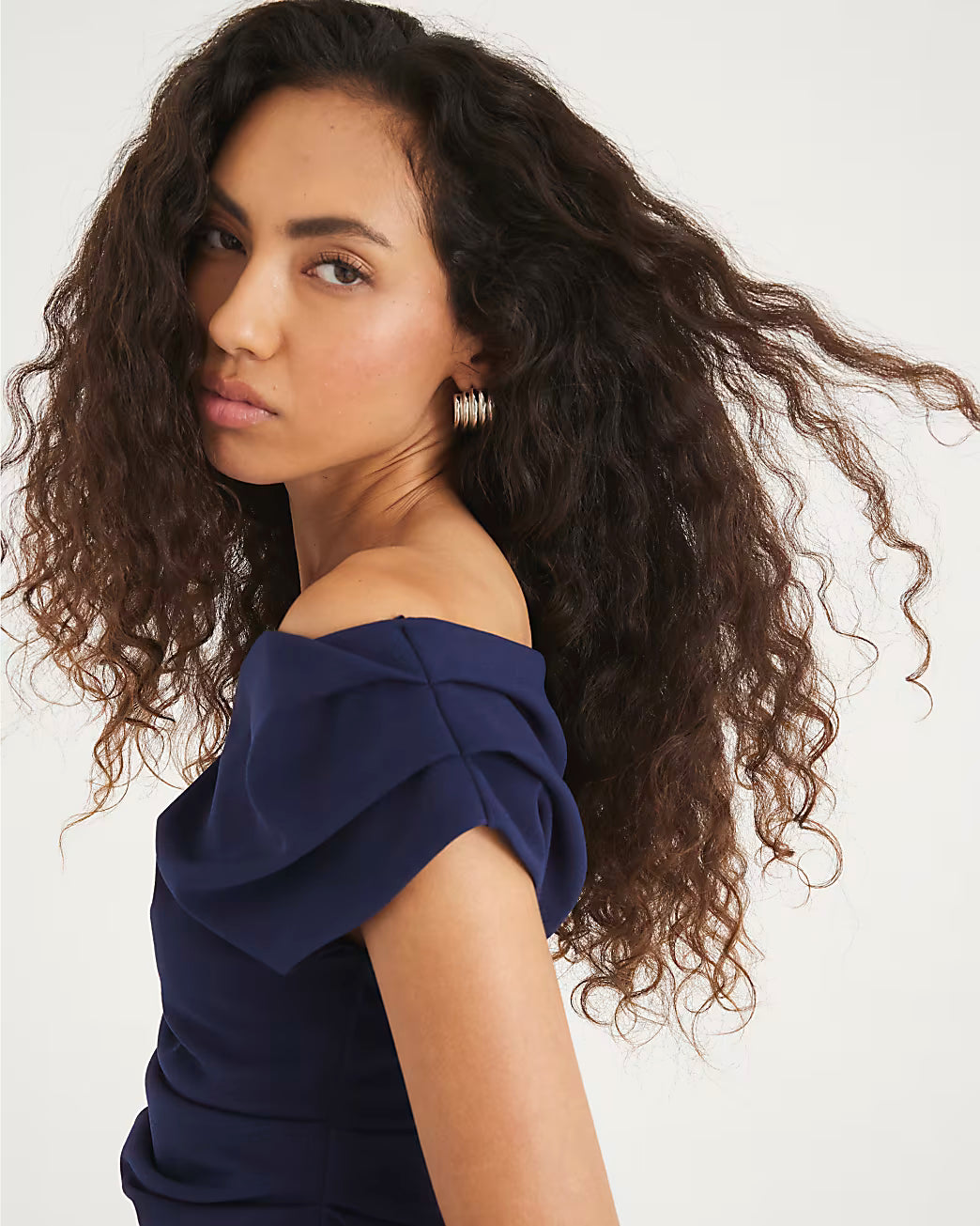 Navy Long Sleeve Asymmetric Drape Mini Dress