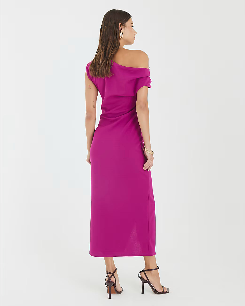 Purple Asymmetric Draped Wrap Midi Dress