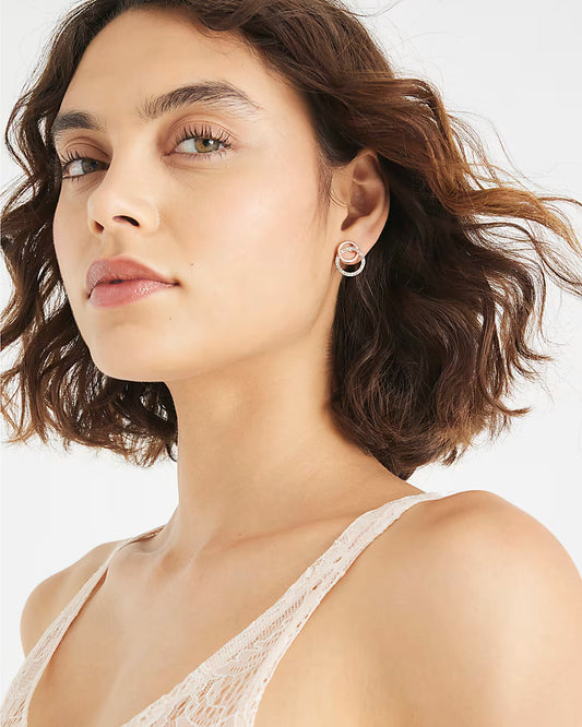 Rose Gold Double Ring Stud Earrings
