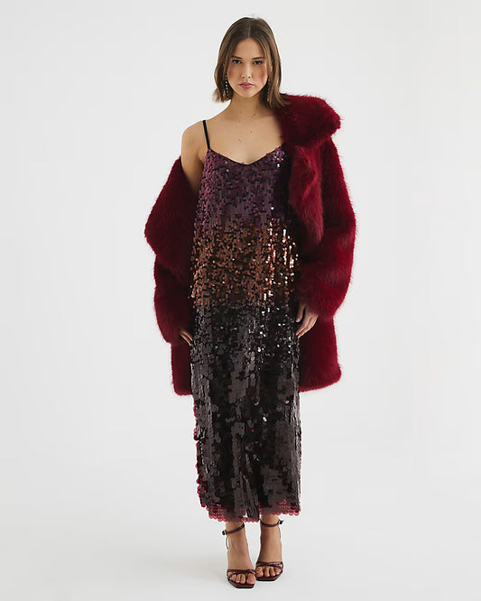 Red Premium Ombre Sequin Maxi Dress