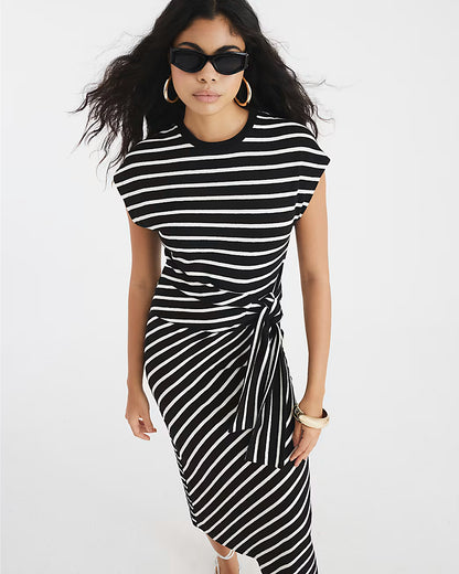 Black Stripe Knot Side Midi Dress