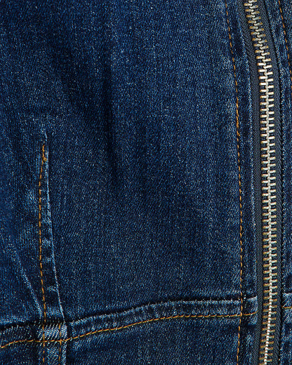 Petite Blue Denim Zip Front Mini Dress