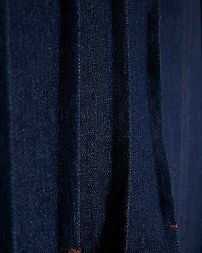 Blue Denim Pintuck Stretch Denim Midi Dress