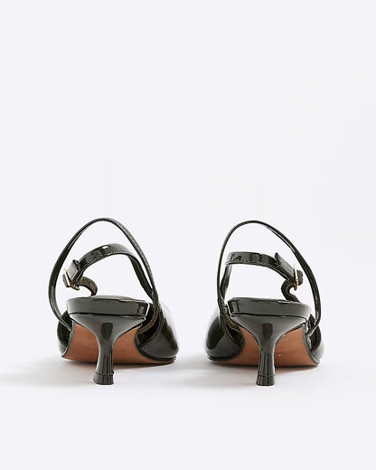 Khaki Patent Slingback Kitten Heels