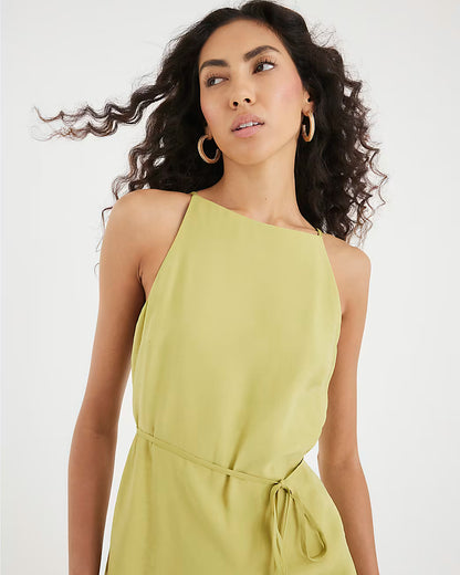 Green Tie Front Midi Slip Dress
