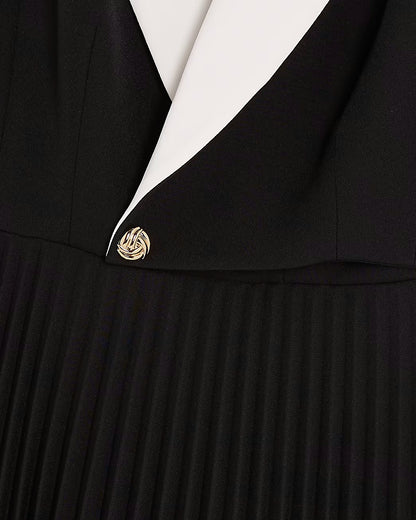 Black Collared Pleated Mini Dress