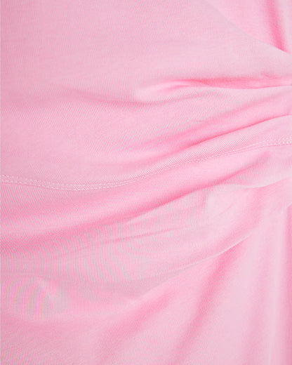 Pink Short Sleeve Drape Side Midi Dress