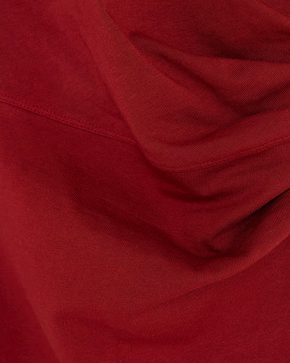 Red Short Sleeve Drape Side Midi Dress