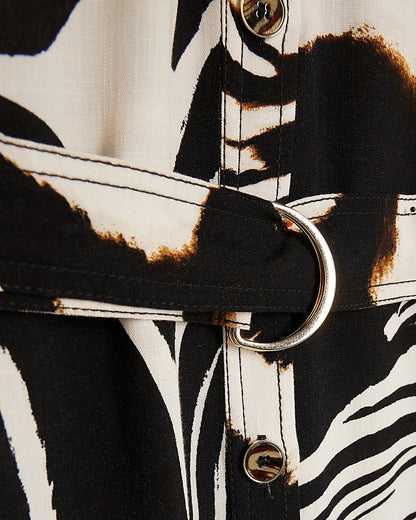 Black Zebra Print Midi Shirt Dress