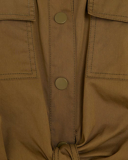 Khaki Utility Tie Front Midi Shirt Dress