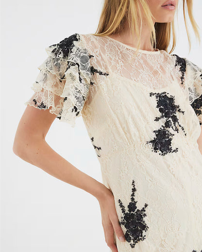 Beige Lace Embellished Maxi Dress