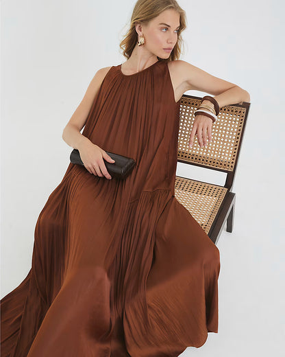 Brown Pleated Maxi Dress