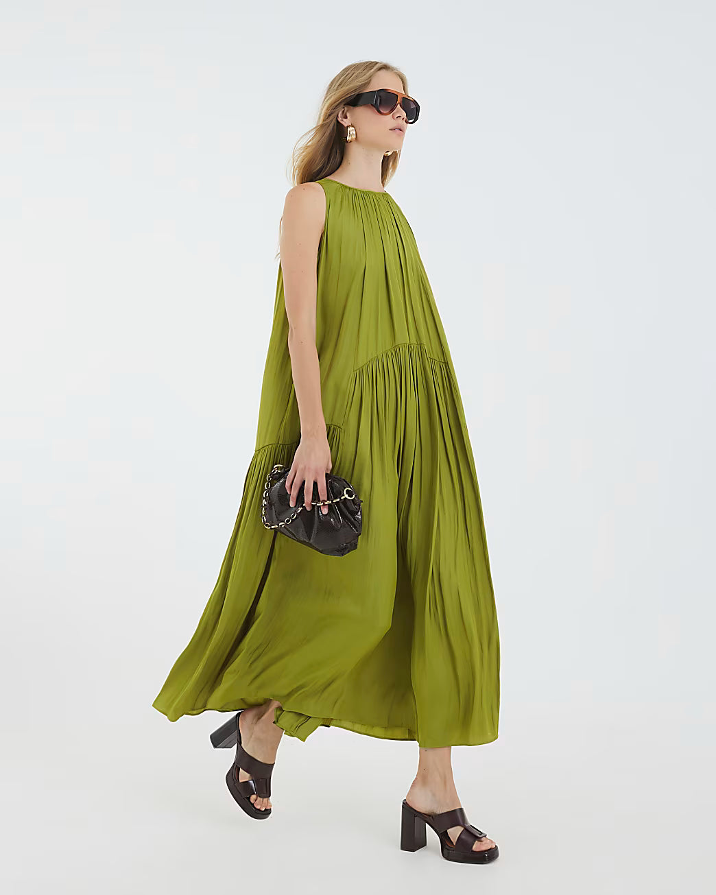 Green Pleated Maxi Dress
