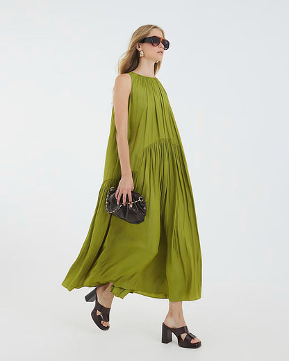 Green Pleated Maxi Dress