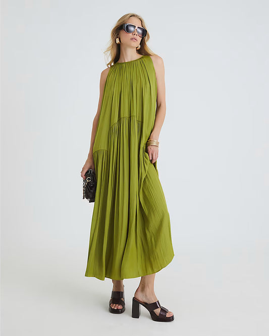 Green Pleated Maxi Dress