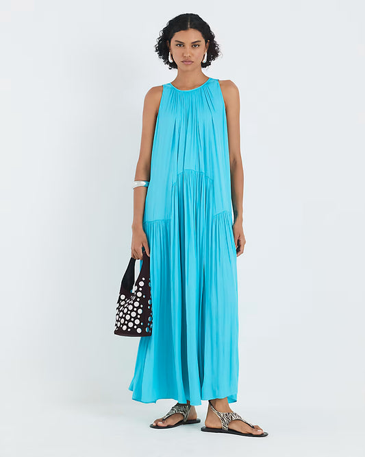 Blue Pleated Maxi Dress