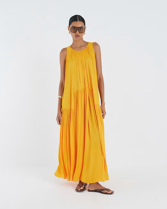 Orange Pleated Maxi Dress