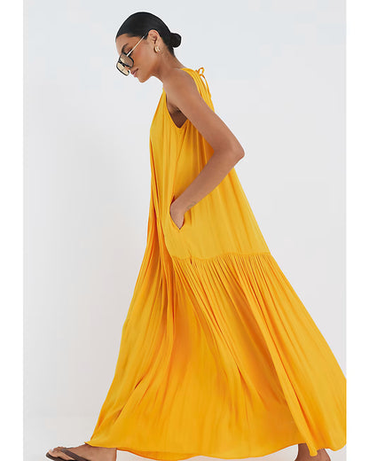 Orange Pleated Maxi Dress