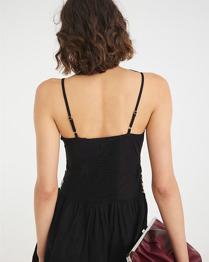 Black Sleeveless Embroidered Mini Beach Dress