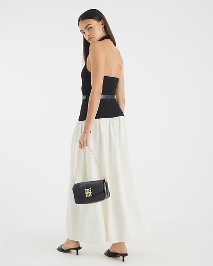 Black Sleeveless Belted Hybrid Midi Dress