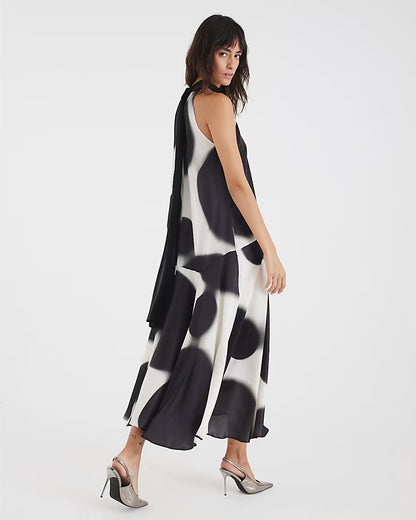 Cream Halter Neck Spot Satin Slip Dress