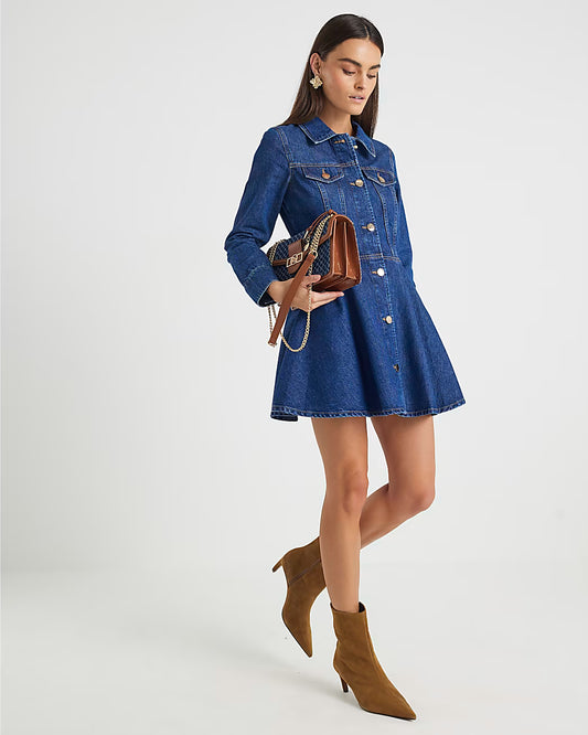 Blue Denim Long Sleeve Mini Dress