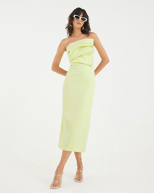 Green Sculpted Bandeau Tailored Midi Dress