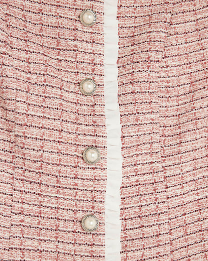 Pink Boucle Frill Trim Mini Dress