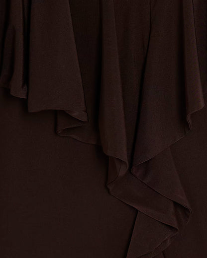 Brown Sleeveless Ruffle Front Maxi Dress