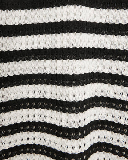 Black Long Sleeve Stripe Tie Front Maxi Dress