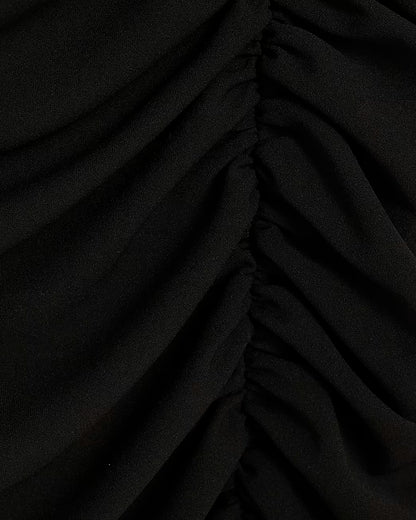 Black Short Sleeve Ruched Midi Dress